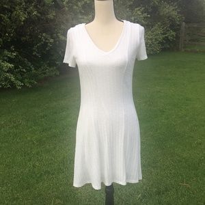 Anthro Dolan Left Coast Collection White Ribbed Knit A-Line dress Petite Small